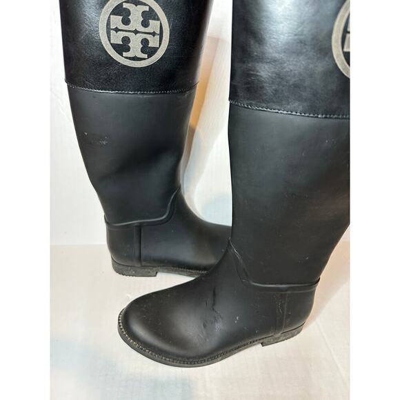 Tory Burch Authentic Logo Black Rainboots Size 8 - Picture 4 of 12